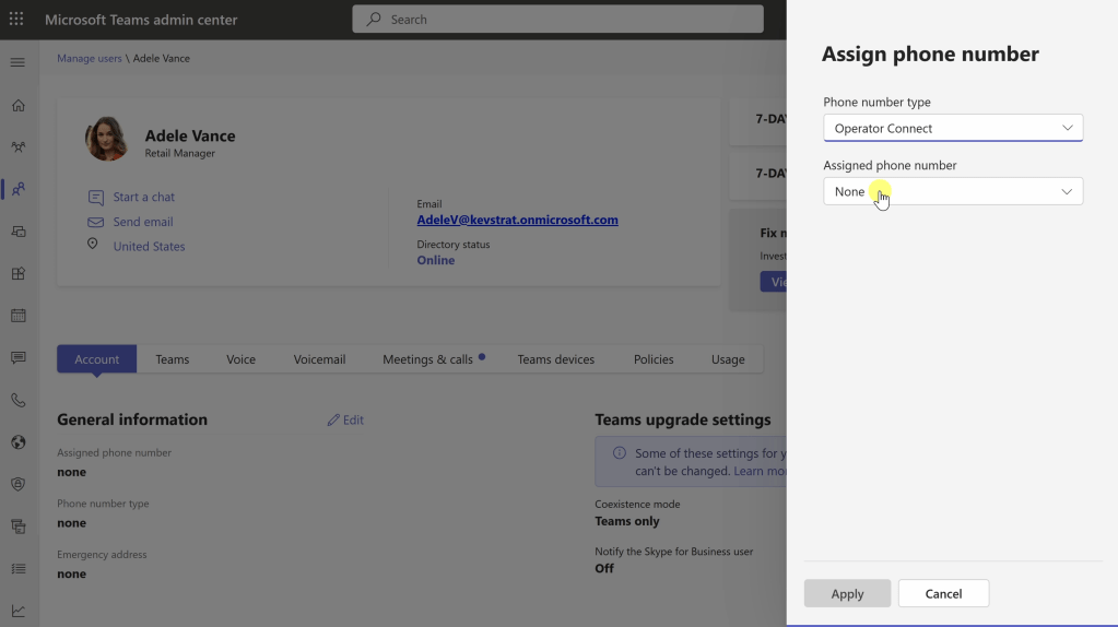 Assign a phone number to a user
